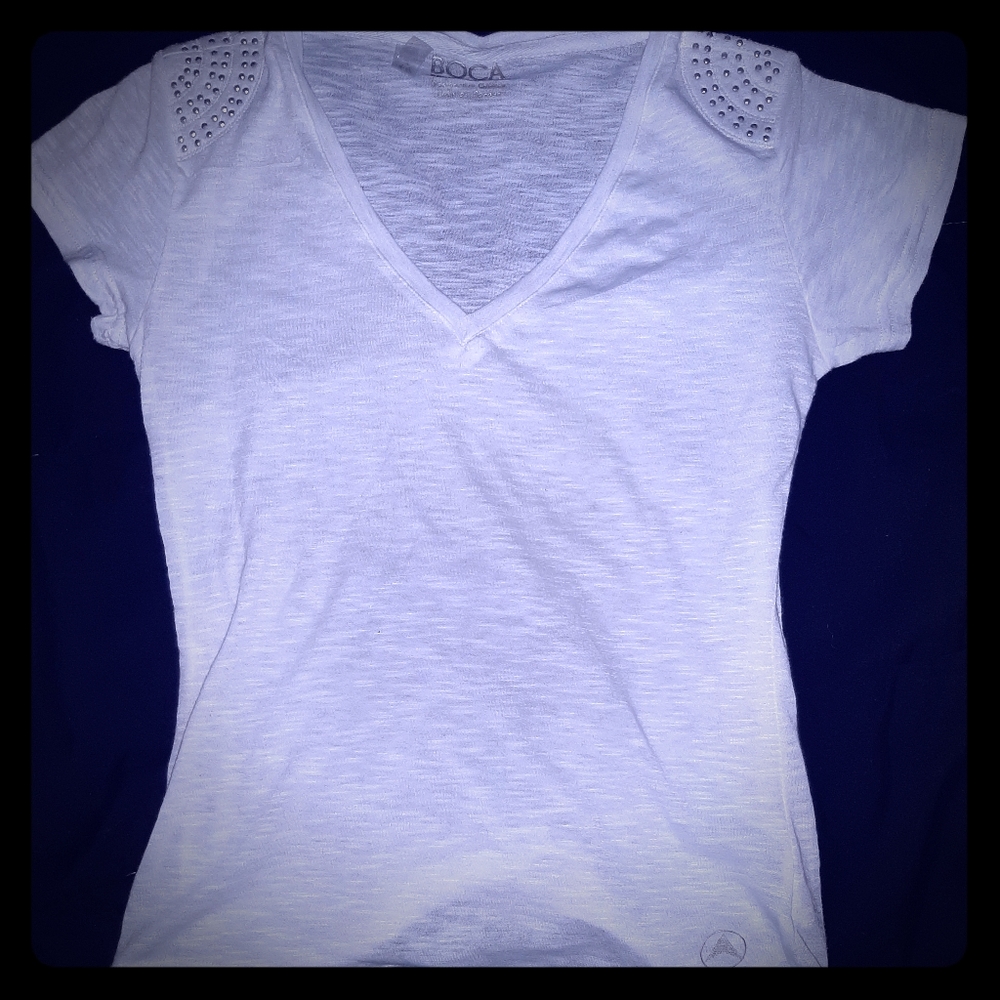 White Boca T shirt with studded shoulder detail
